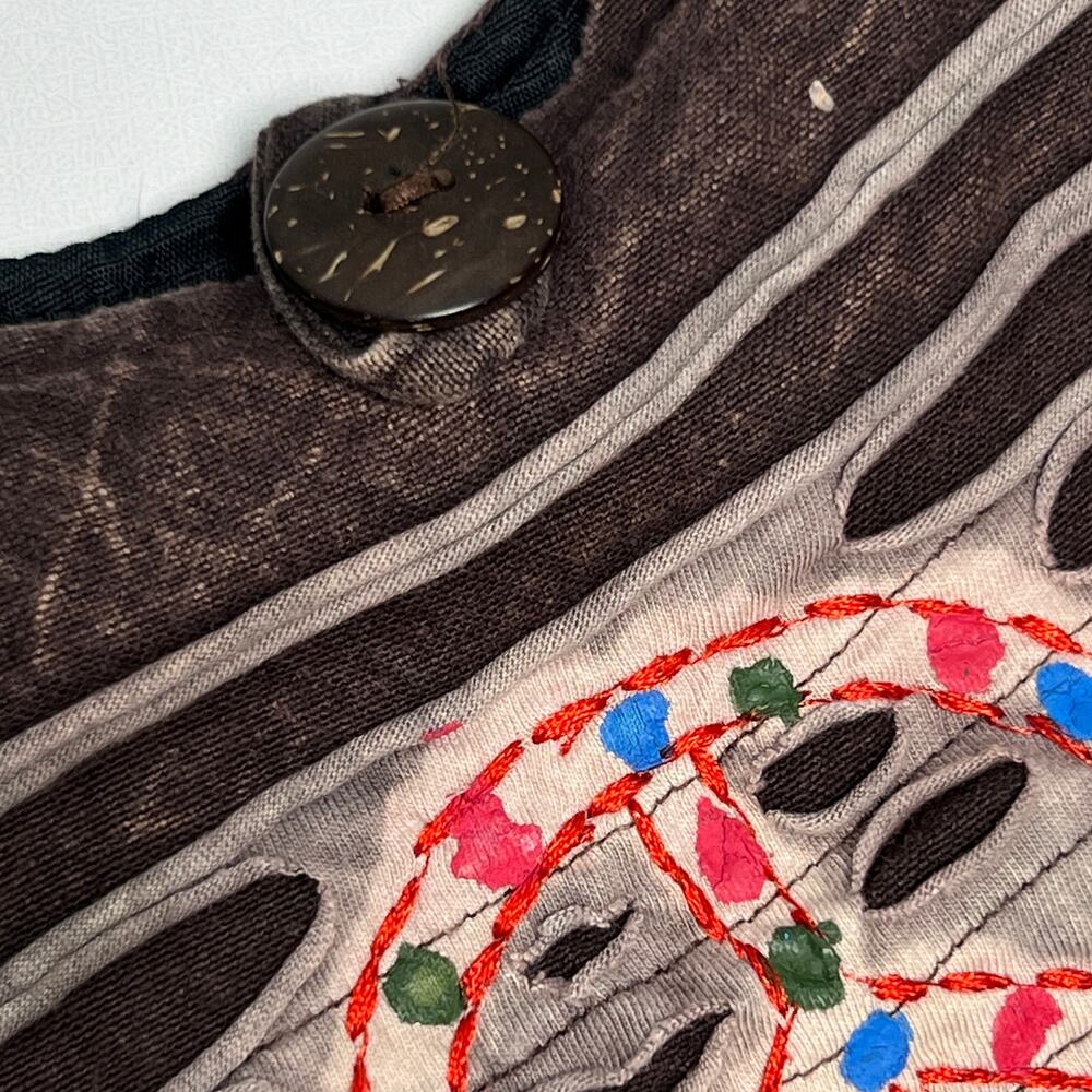 Boho Peace Sign Sling Crossbody Bag Purse Zip Top Lined Fringe Festival - Picture 3 of 11